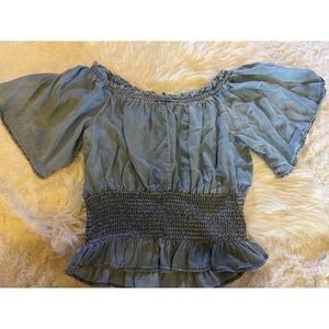 She and sky denim peplum top